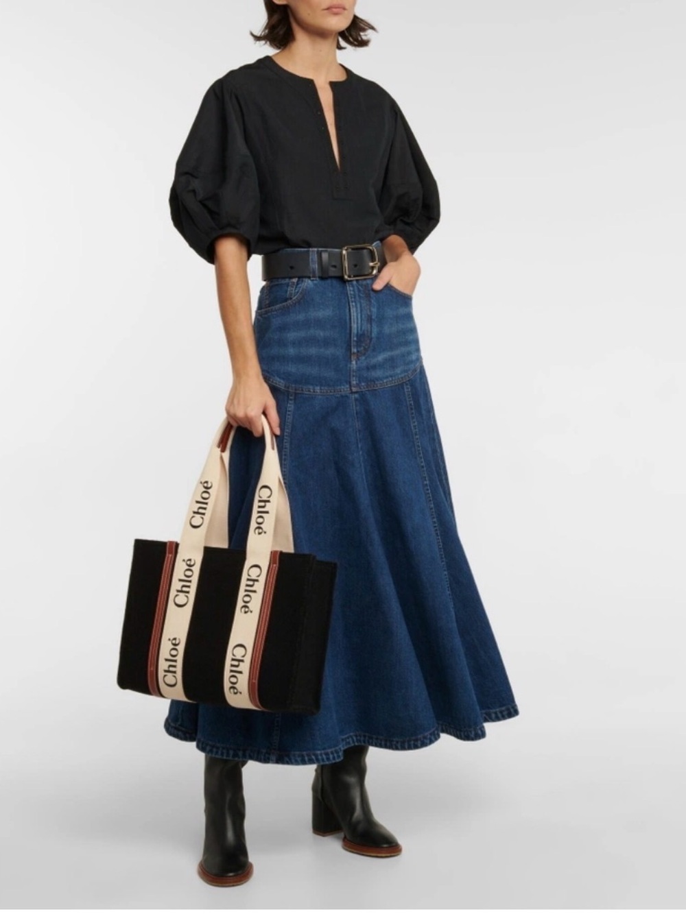 Chloe - Balloon-sleeve linen and silk top